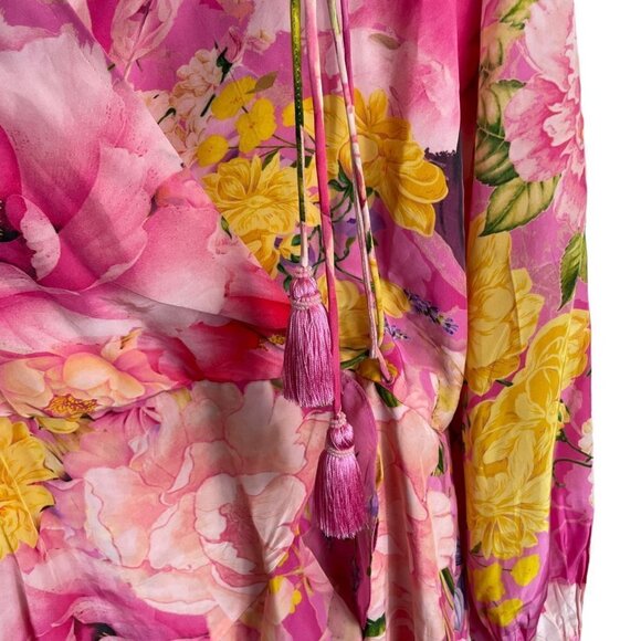 NWT Rococo Sand Leona Floral Print Surplice Neck Ruffle Mini Dress Pink Size XS - Picture 6 of 12